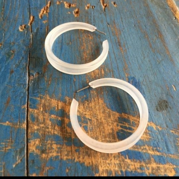 ♻️Clear Frosted Upcycled Plastic Hoop Earrings - Picture 2 of 2